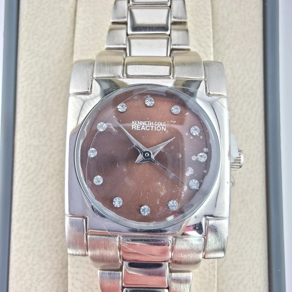 New! KENNETH COLE REACTION Ladies Watch Crystal Indices St. Steel 6.75